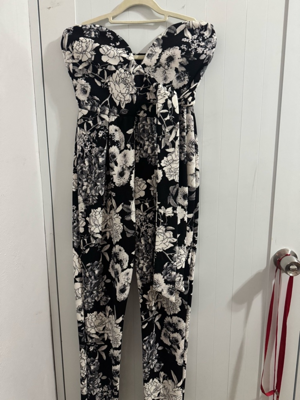 Trac Black and White Floral Strapless Jumpsuit